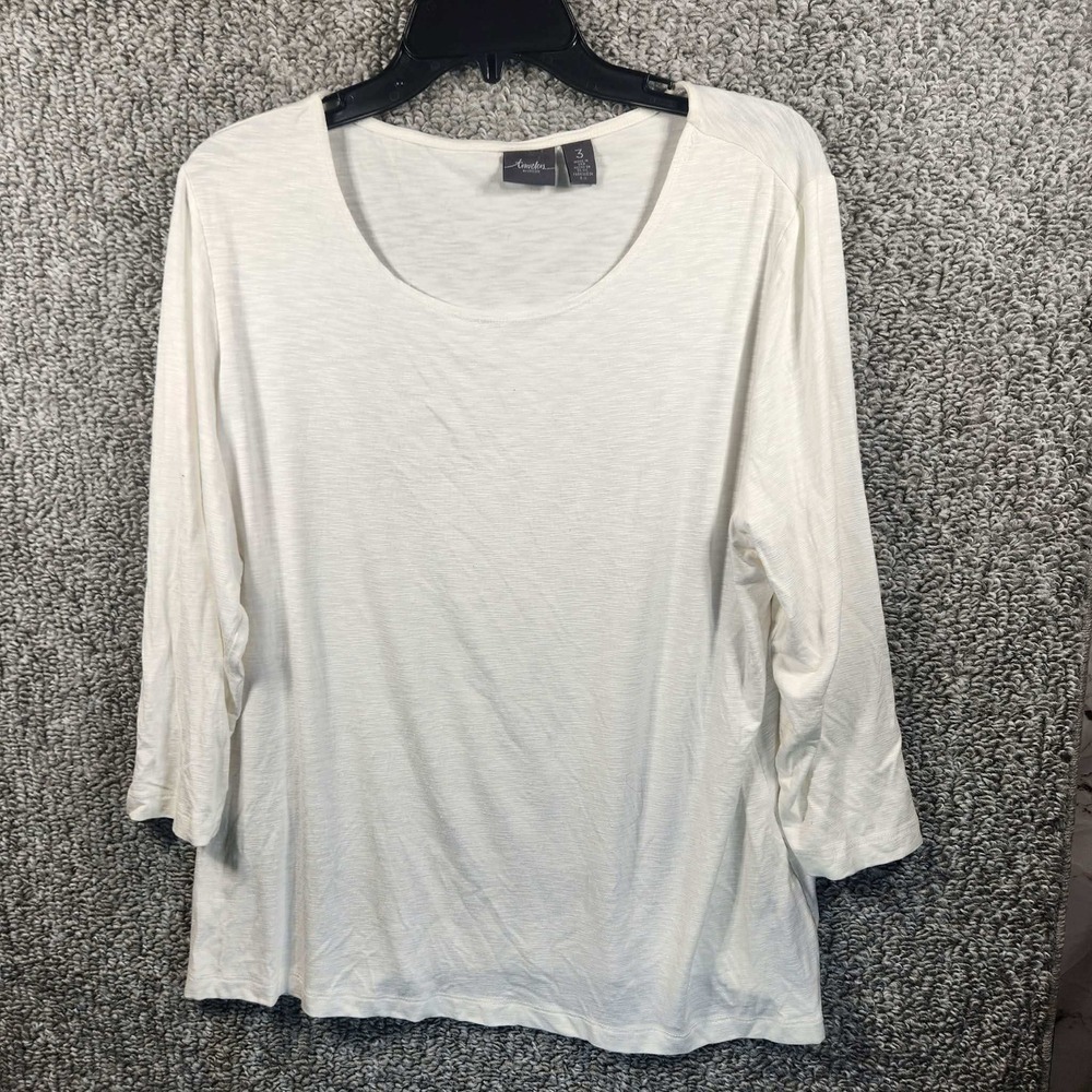 Chico's Travelers Top White 3/4 Sleeve Scoop Neck Slub Knit Women XL